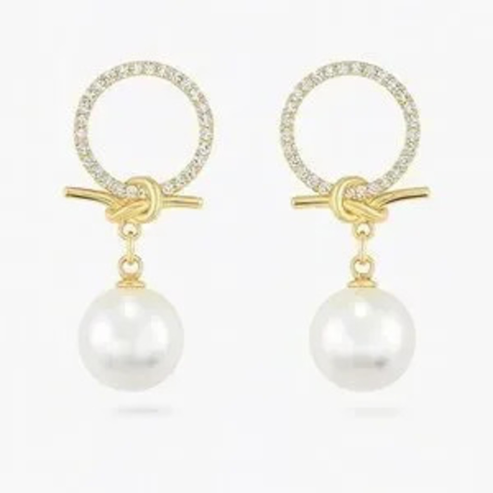 Elegant Gold and Pearl Drop Earrings With Zirconia